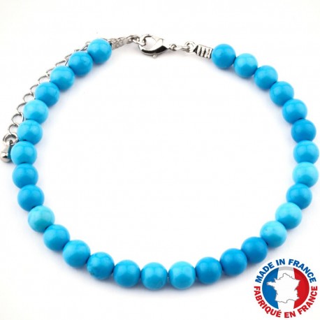 Bracelet Turquoise Sinkiang en Pierre Boule de 6 mm