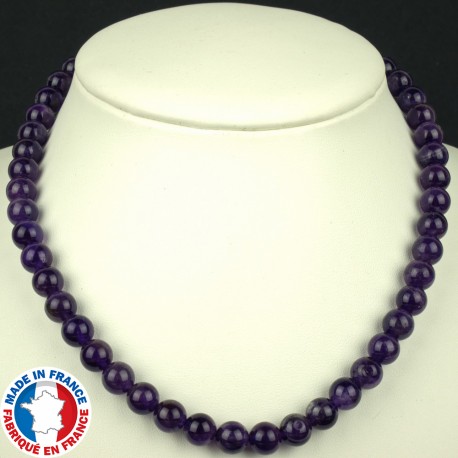 Collier Boules 8mm en Améthyste de Qualité A