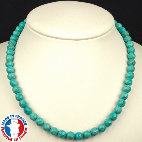 Collier Boules facetées 8mm en Howlite Bleue