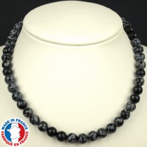 Collier Boules de 8mm en Obsidienne Flocon de Neige