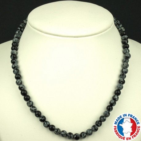 Collier Boules de 6mm en Obsidienne Flocon de Neige