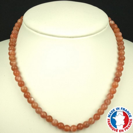 Collier Boules 6mm en Pierre de Soleil de Qualité AAA