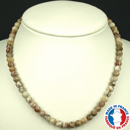 Collier pierre semi précieuse Agate Crazy lace naturelle lithothérapie
