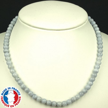 Collier Boules 6mm en Calcédoine bleue
