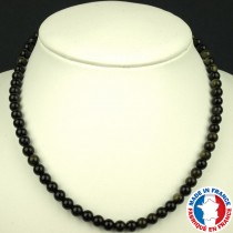 Collier Boules de 6mm en Obsidienne Gold